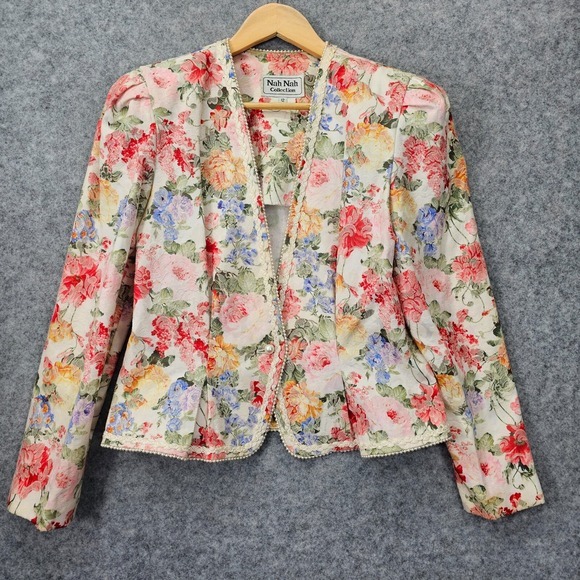 Vintage Cottage Boho Cocktail Blazer M Slim Spring Crop Pearl Nah Nah Collection
